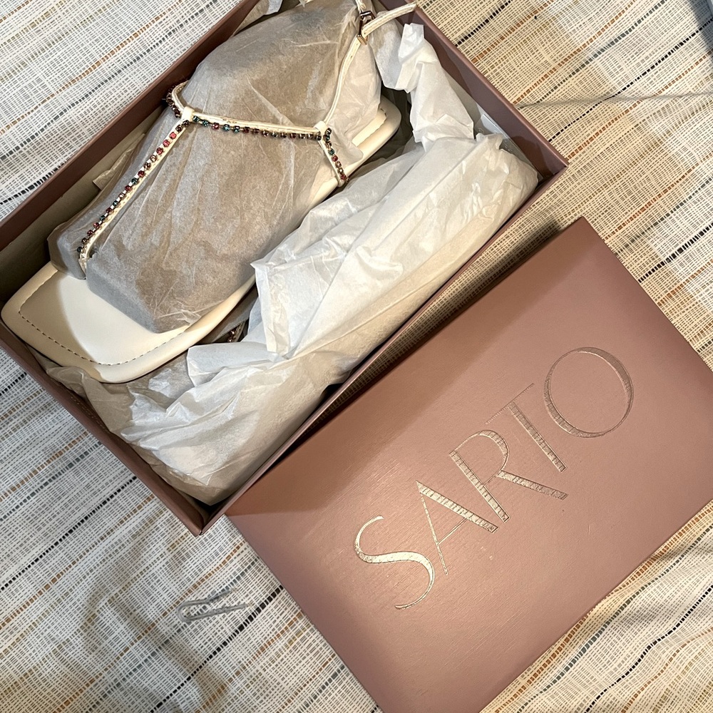 Franco Sarto Leather White Nolita Rhinestone Flats